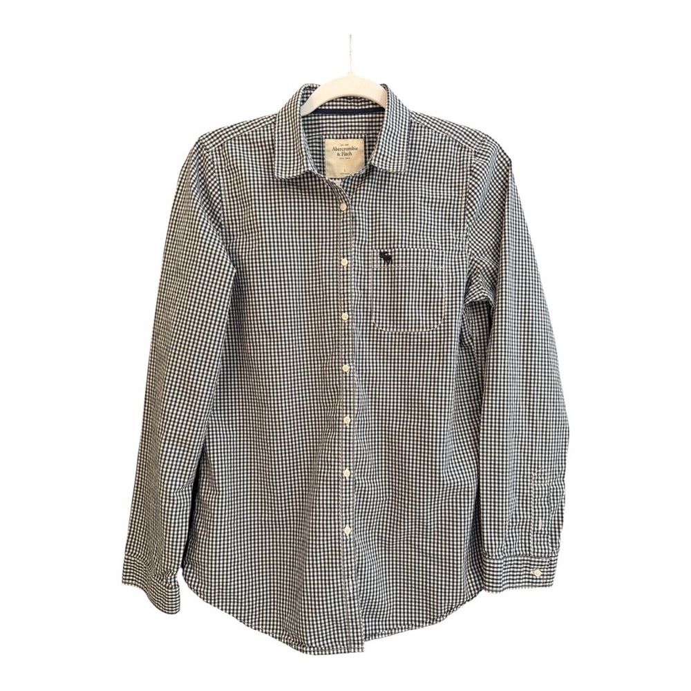 Abercrombie & Fitch Navy Gingham Button‎ Down Shirt L Cotton Logo